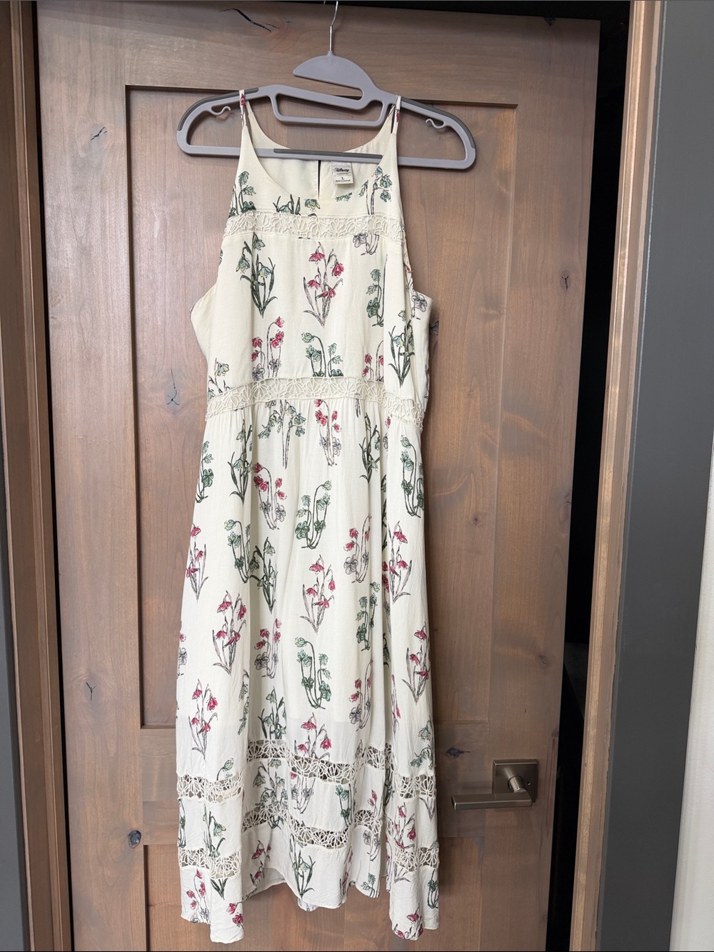 LC Lauren Conrad Disney Cream Midi Dress with Green and Pink Floral Print